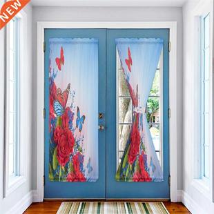 Flowers Petals Red Blue Wings Fly Door Curtains Decor Home