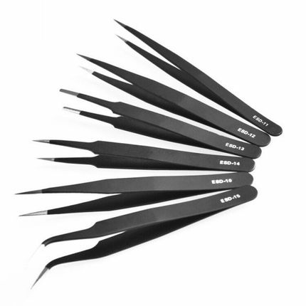 6pcs/lot Tweezers ESD 10-15 High-elastic Anti-static Stainle