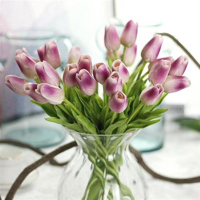 6/12/24/48pcs Artificial Flowers Senior PU Tulips Fake Flowe