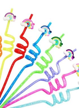 24Pcs Multicolor Straw Cartoon Candy Extra Long Plastic Drin