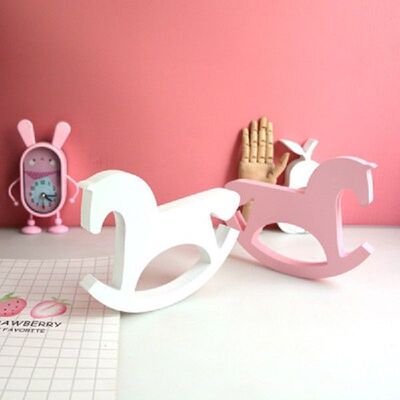 Figurines Miniatures White Pink Wooden Rocking Horse