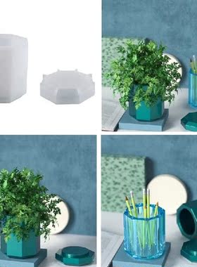 Octagonal Pen Holder Crystal Epoxy Resin Mold Plants Pot