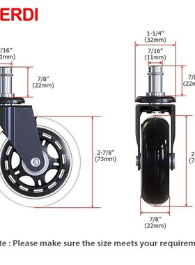 5PCS Swivel Rubber Caster Wheels 3 Inch Office Chair Caster