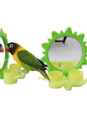 Parrot Food Feeder Fun Bird Mirror Toy Multi-functional Pet