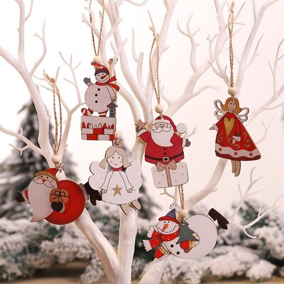 2Pcs/lot Christmas Wooden Pendants Xmas Tree Hanging Ornamen