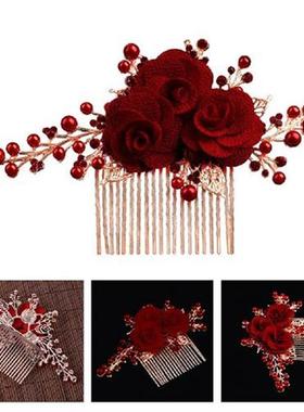 Hair Comb Accessories Pieces Red Bridal Pearl Crystal Prom