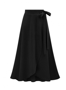 Elegant Long Skirt for Women Bandage Solid Color Split Large