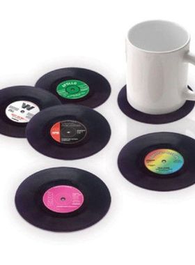 6pcs Plastic Vinyl Retro Record Coaster Cup Mat Black Retro