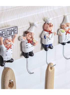 Pack Of 8 Resin French Chef Figurine Wall Hooks Decorative C