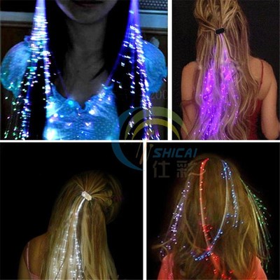 Flash LED Hair Light Emitting Fiber Optic Pigtail Braid Plai