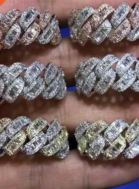 2022 New Iced Out Bling Men Finger Jewelry Full Paved Rectan