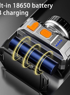 LED Headlamp with Built-in 18650 Battery Bright Head Flashli
