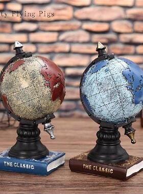 Retro Globe Piggy Bank Model Ornaments Resin Multifunction