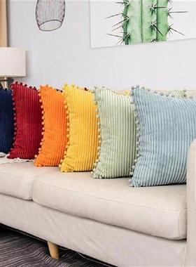 Excellent Nordic Style INS Striped Tassel Ball Sofa Cushion