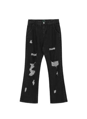 High Sreet Letter Embroidery Ripped Loose Jeans for Men Hole