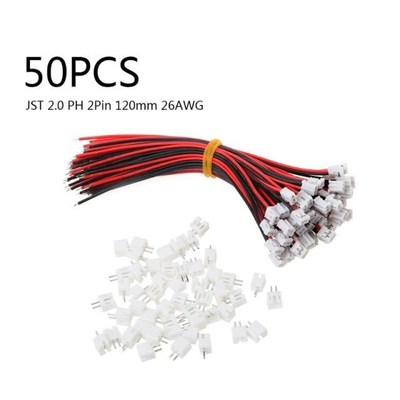 50Pcs Mini Micro JST 2.0 PH 2-Pin Connector Plug with 120MM
