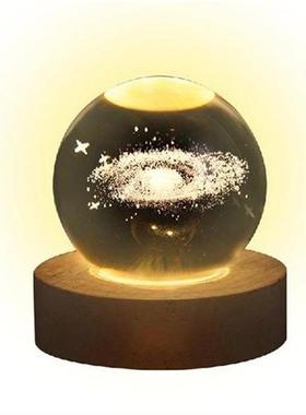 3D Crystal Ball Night Light Globe Table Lamp with Wood Base