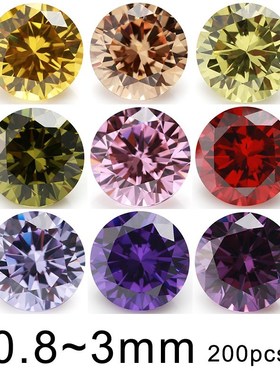 200pcs 5A 0.8 3mm Round Shape Color Loose Cubic Zirconia CZ