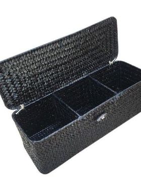 3 Compartment Storage Box Wicker Rattan Basket With Cover