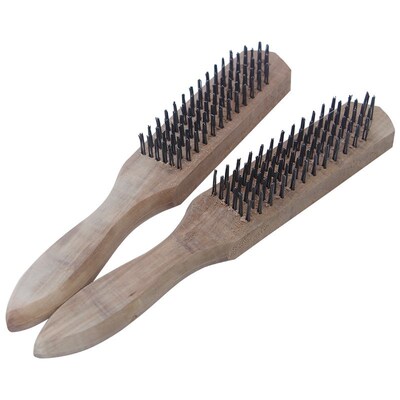 Wood handle steel wire brush metal derusting cleaning brush