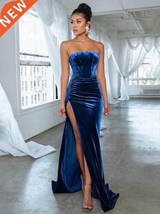 High Slit Gown Backless Evening Corset Velvet Sexy Elegant
