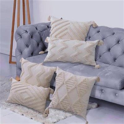 Home Decor Beige Tassels Cushion Cover Sofa Living Room
