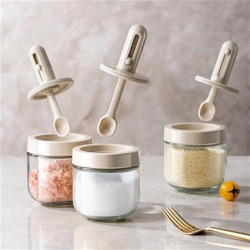 Spice Jar With Lid Spoon Set Plastic Herb Condiment Tins