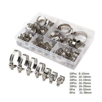 60 PCS 8mm-38mm Mulit-Size Stainless Steel Hoop Clamp Hose C