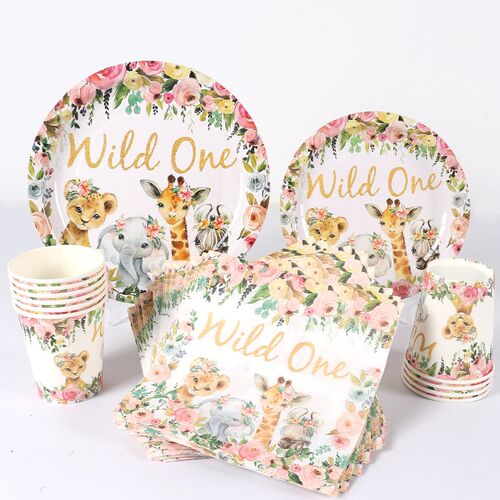Wild One Disposable Tableware Jungle Animal Birthday Party D