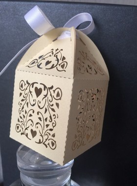 100pcs Light Gold Color Laser Cut Candy Boxes,Gift Boxes wit
