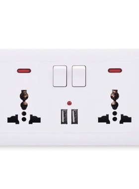 Power Socket 2 Gang Universal 3 Hole Switched Outlet With Ne