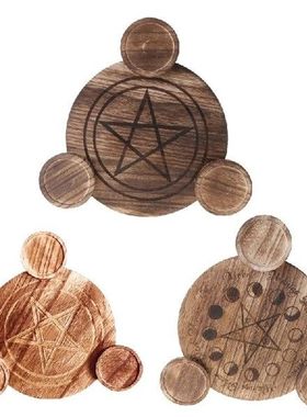 Wooden Candle Holder Astrology Pentacle Altar Plate