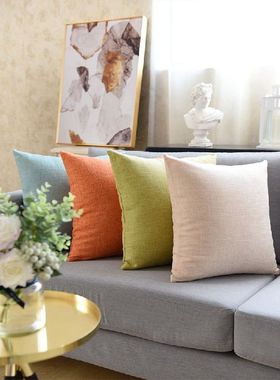 plain color linen thicken cushion cover pillowcase backrest