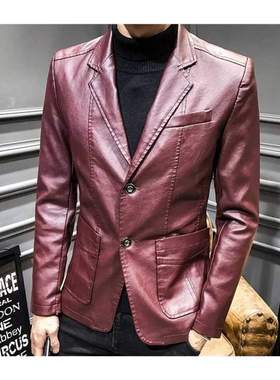 Autumn Faux Leather Suit Jackets Men Solid Motorcycle Long S