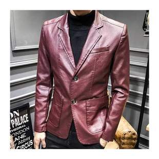 Solid Faux Leather Suit Autumn Motorcycle Men Jackets Long