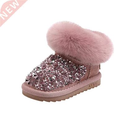 2021 New Winter Children Snow Boots Rhinestone Warm Plush Zi