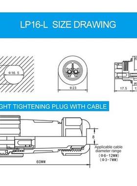 LP16/SP16 IP68 Back nut waterproof socket connector plug 2 p