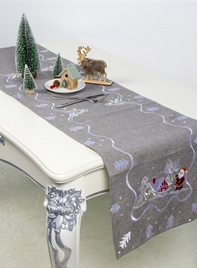 Christmas Table Flag Santa Claus Table Runner Cloth Embroide