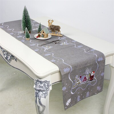 Christmas Table Flag Santa Claus Table Runner Cloth Embroide