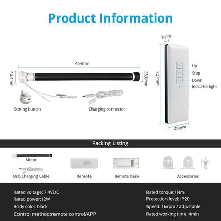 Tuya Zigbee 3.0 Roller Shade Motor with Battery For 38mm Tub