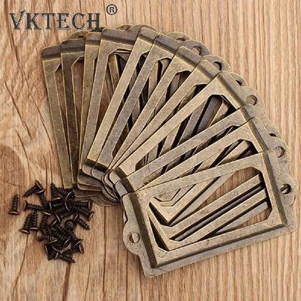 12Pcs Antique Brass Metal Label Pull Frame Handle File Name