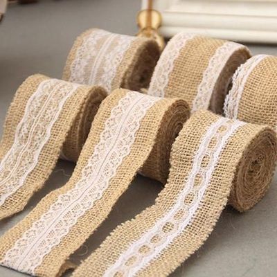 2M Vintage Lace Edged Burlap Ribbon Rustic Wedding Party