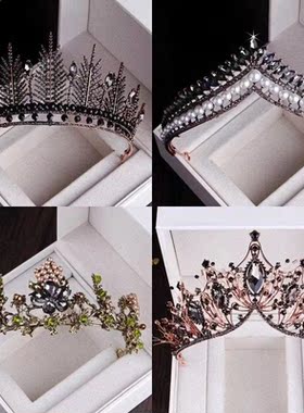 Baroque Black Cryal Pearl Bridal Tiaras Crown Rhineone P