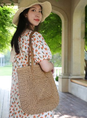 Large capacity straw bag shoulder bag paper twine leisure