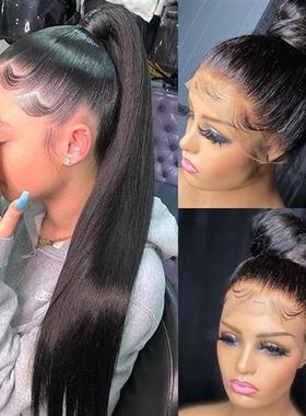 30 38Inch 360 Lace Frontal Human Hair Wig  Bone Straight Lac