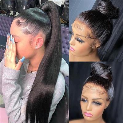 30 38Inch 360 Lace Frontal Human Hair Wig  Bone Straight Lac