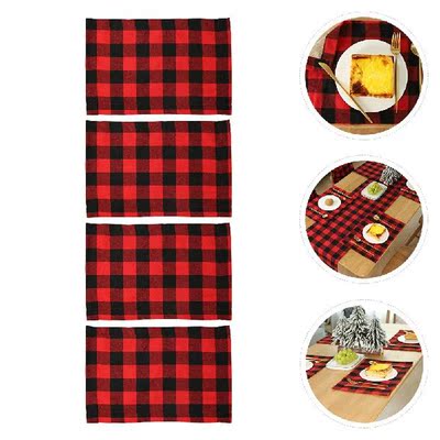 4pcs Plaid Dish Mat Household Placemat Plaid Table Cushion
