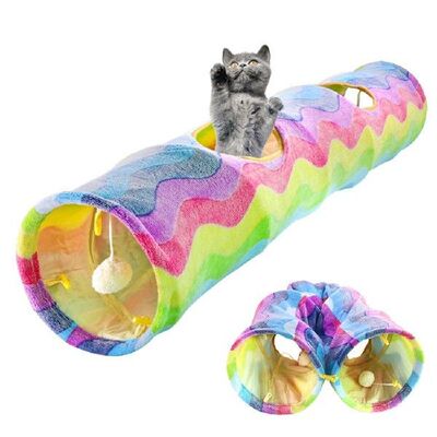 Foldable Pet Cat Tunnel 2 Holes Pet Tube Collapsible Play