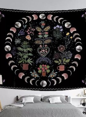 Phase Tapestry Wall Hanging Plants Celestial Flowers Starry