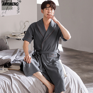 2022 New Summer Men's Soft Cotton Bathrobe Dark